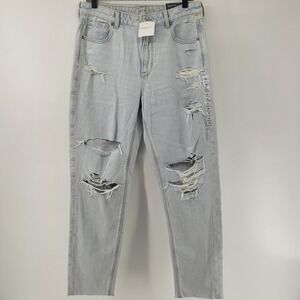 American Eagle Mom Jean Womens 12 Regular Light Blue Distressed Super High Rise